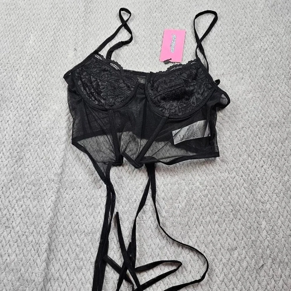 Edikted Black Lace Corset Top w/ Garter Straps‎